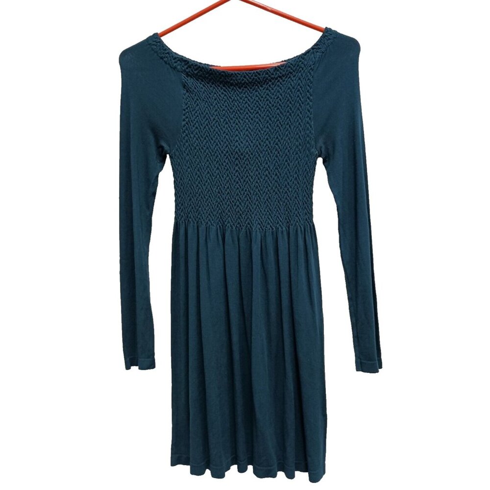 M. Rena Womens Babydoll Mini‎ Dress One Size Teal Smocked Seamless Festival
